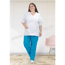 Блуза медицинская белая "Вилора" (size +) для медработников оптом
