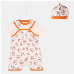 Комплект (чепчик/боди/футболка) детский детская, цвет персиковый/мышки, рост 62
