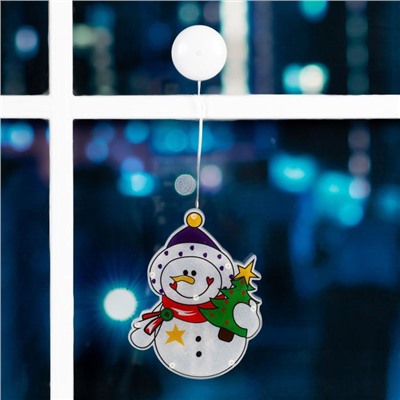 Светодиодная фигура на присоске «Снеговик» 19 × 22 см, пластик, батарейки АААх3 (не в комплекте), свечение тёплое белое