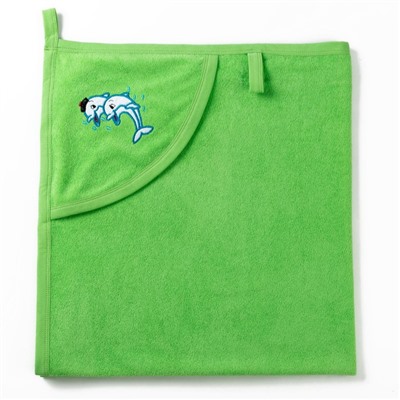 Полотенце с уголком и рукавицей, размер 90х90, цвет зеленый, махра, хл100%