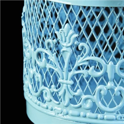Подсвечник металл 1 свеча "Банка с орнаментом" голубой 13х11х11 см
