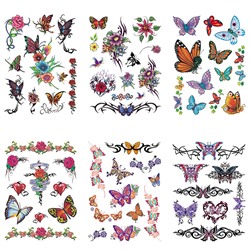 TTK003-110 Временные татуировки набор 6 листов 12х17,5см Бабочки, розы
