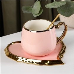 Чайная пара «Сердце», чашка 320 мл, блюдце 16,6 см, ложка, цвет розовый