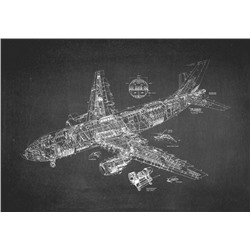 3D Фотообои «Самолет чертеж на темном»