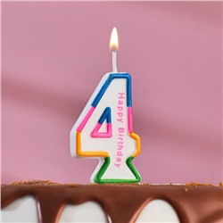 Свеча для торта цифра "4" цветная полосочка