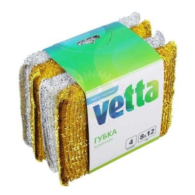 Губка д/посуды VETTA в упаковке 4 шт, цвет серебро и золото