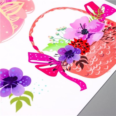 Наклейка пластик интерьерная цветная "Розовые фламинго и девочка" 50х70 см
