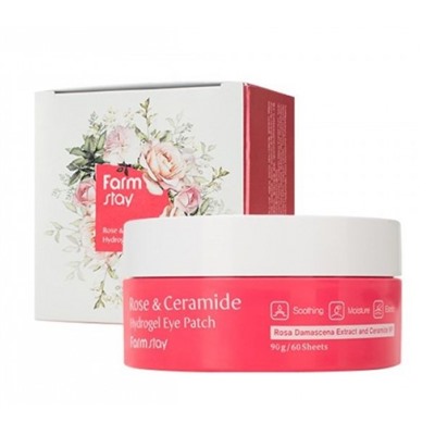 FarmStay Rose and Ceramide Hydrogel Eye Patch Увлажняющие гидрогелевые патчи для области вокруг глаз с экстрактом дамасской розы и керамидами