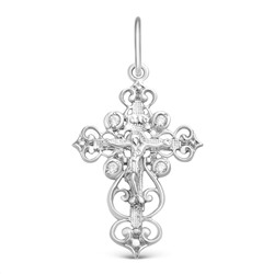 Крест из серебра с фианитами родированный - 3,1 см
