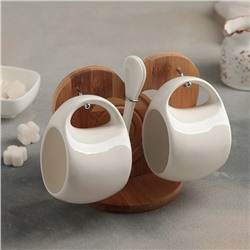 Набор чайный «Эстет», 6 предметов: 2 чашки 200 мл, 2 подставки 9,5 см, 2 ложки, на деревянной подставке