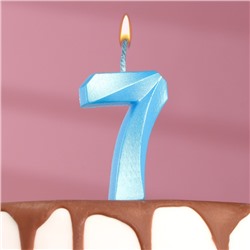 Свеча в торт "Грань", цифра "7", голубой металлик, 7.8 см