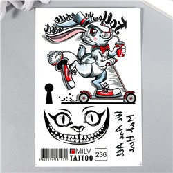 Татуировка на тело "Заяц и кот" 10х15 см