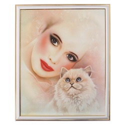 Картина "Девушка с котом" 35х28 (38х31)см