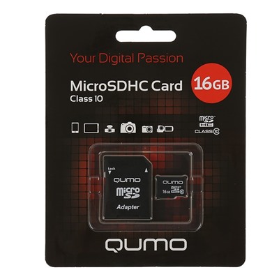 Карта памяти microSDHC Qumo 16 Гб class 10, с адаптером
