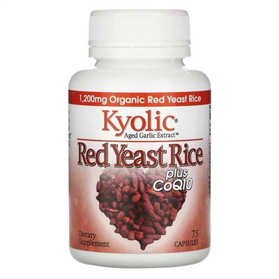 Kyolic, Экстракт выдержанного чеснока, красный ферментированный рис, с CoQ10, 75 капсул