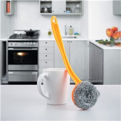 Губка для мытья посуды с ручкой Доляна, 26×6,5 см, металл, цвет МИКС