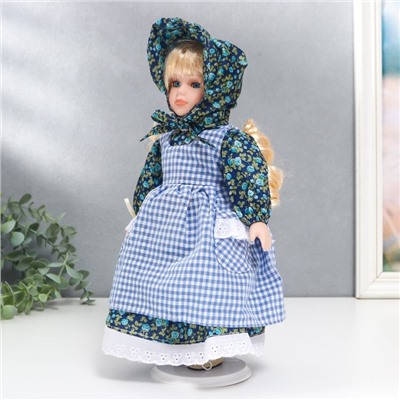 Кукла коллекционная керамика "Маруся в синем цветочном платье и косынке" 30 см