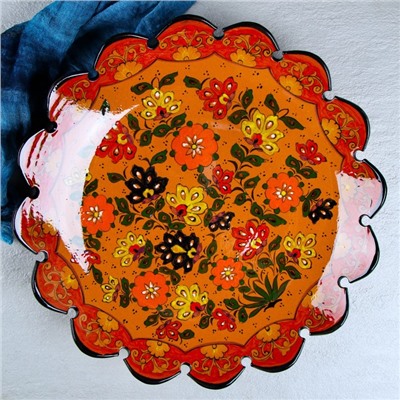 Ляган Риштанская Керамика "Цветы", 42 см, рифлёный