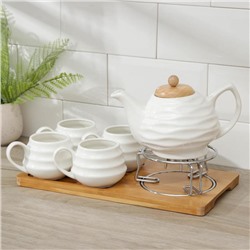 Набор чайный «Эстет», 5 предметов: чайник 1 л, 4 кружки 150 мл, на деревянной подставке