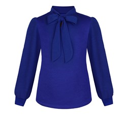 Синий джемпер(блузка)для девочки с бантом-галстуком 809221-ДНШ21