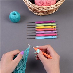 Крючок для вязания, с пластиковой ручкой, d = 0,8-2 мм, 8 шт, цвет МИКС