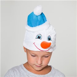Шапка "Снеговик" в голубой шапке, обхват головы 54-56 см