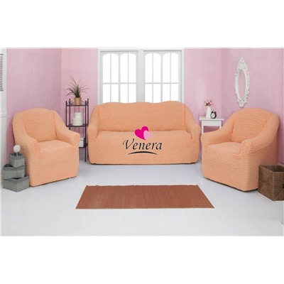 Комплект чехлов на трехместный диван и 2 кресла без оборки персик 227, Характеристики