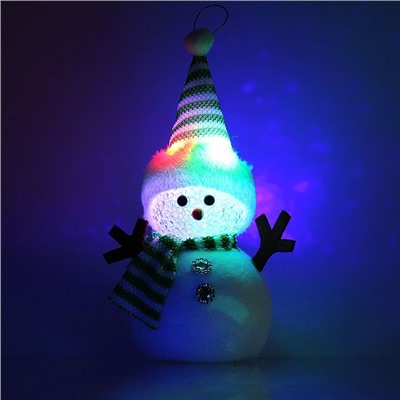Игрушка световая "Снеговик в полосатой шапочке" 16х23 см, 1 LED RGB, ЗЕЛЁНЫЙ