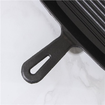 Сковорода чугунная «Квадрат. Гриль», 19×19×3 см, чугунная ручка, цвет чёрный