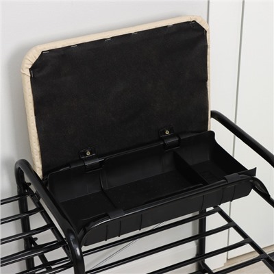 Этажерка для обуви с сиденьем и ящиком «Люкс», 3 яруса, 79×33×50 см, цвет слоновая кость/чёрный