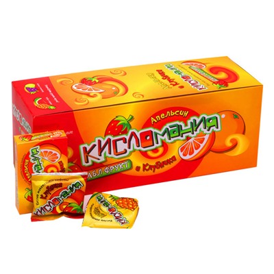 Жевательные конфеты "Кисломания дабл фрукт" апельсин и клубника 16гр