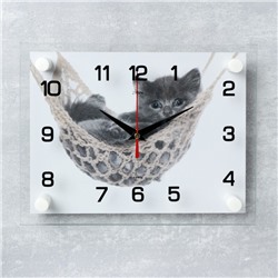 Часы настенные, серия: Животный мир, "Котенок в гамаке", 20х26 см  микс