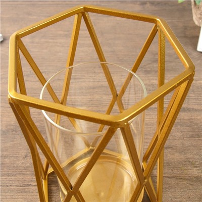 Подсвечник металл, стекло на 1 свечу "Треугольники" золото 20х13,5х13,5 см