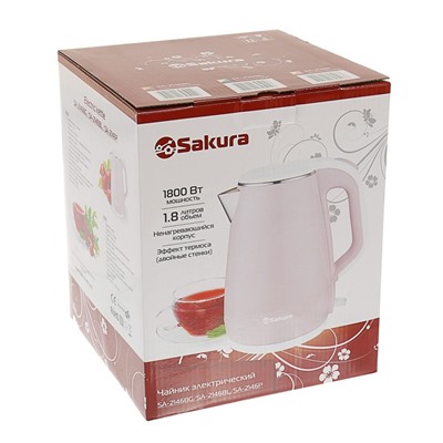 Чайник электрический Sakura SA-2146P, 1800 Вт, 1.8 л, розовый