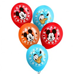 Воздушные шары цветные "Happy Birthday", Микки Маус и его друзья, 12 дюйм (набор 5 шт)