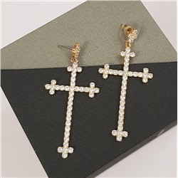 Серьги-гвоздики Кресты с цирконами золотистый цвет