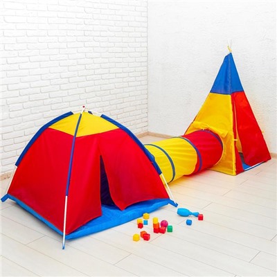 Игровой комплекс «Две палатки с туннелем», палатки: 96 × 116; 137 × 90 см, туннель: 144 × 48 см