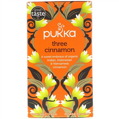 Pukka Herbs, Three Cinnamon Tea, 20 Herbal Tea Sachets, 1.41 oz (40 g)