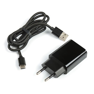 Сетевое зарядное устройство Jet.A, USB, 3 А, Type-C, 1 м, в текстильной оплетке, чёрное