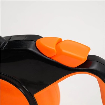 Рулетка 5 м, до 25 кг, со светоотражающими элементами на корпусе и поводке, резиновая ручка, оранжевая