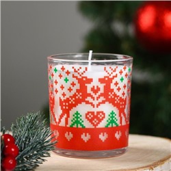Свеча в стекле новогодняя "Скандинавские узоры, Олени", 7.8×7 см