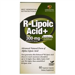 Genceutic Naturals, R-липоевая кислота, 300 мг, 60 вегетарианских капсул