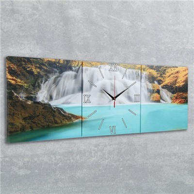 Часы-картина настенные прямоугольные «Лесной водопад», 35 × 105 см
