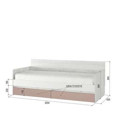 Кровать-тахта с подушками «Зефир № 900.4», 2000 × 900 мм, цвет дуб эльза / мокко