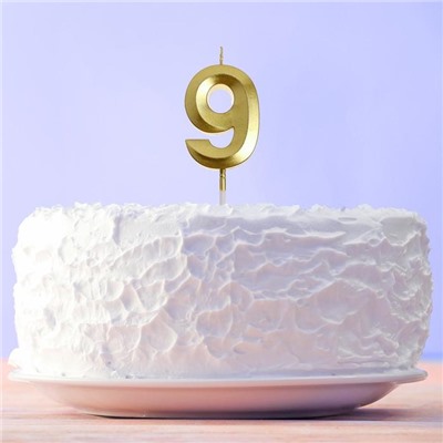 Свеча в торт цифра "9" , золото, 3,5 х 12 см