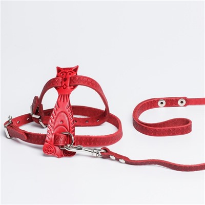 Комплект  «Кошка», красный (шлейка 32-41х1 см, поводок 130х0.8 см)