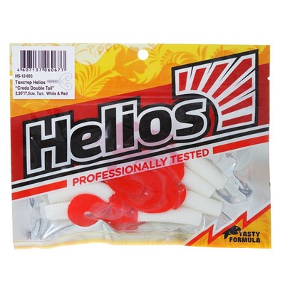 Твистер Helios Credo Double Tail 7,5 см White & Red HS-12-003 (набор 7 шт)