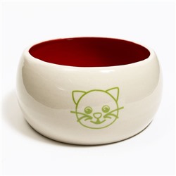 Миска керамическая со скошенным краем "Верный кот", 10,5 х 5,6 см, бело-красная