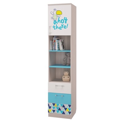 Шкаф для книг с ящиками "Джимми", ясень светлый/топаз/белый, фотопечать