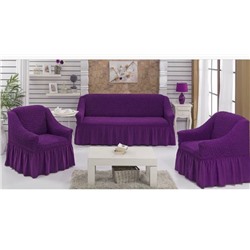 Натяжные чехлы на мягкую мебель диван и 2 кресла purple